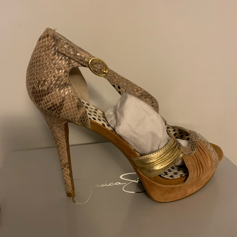 New Jessica Simpson Brouge Pastel Green Combo Peep Toe High Heals Multiple Sizes